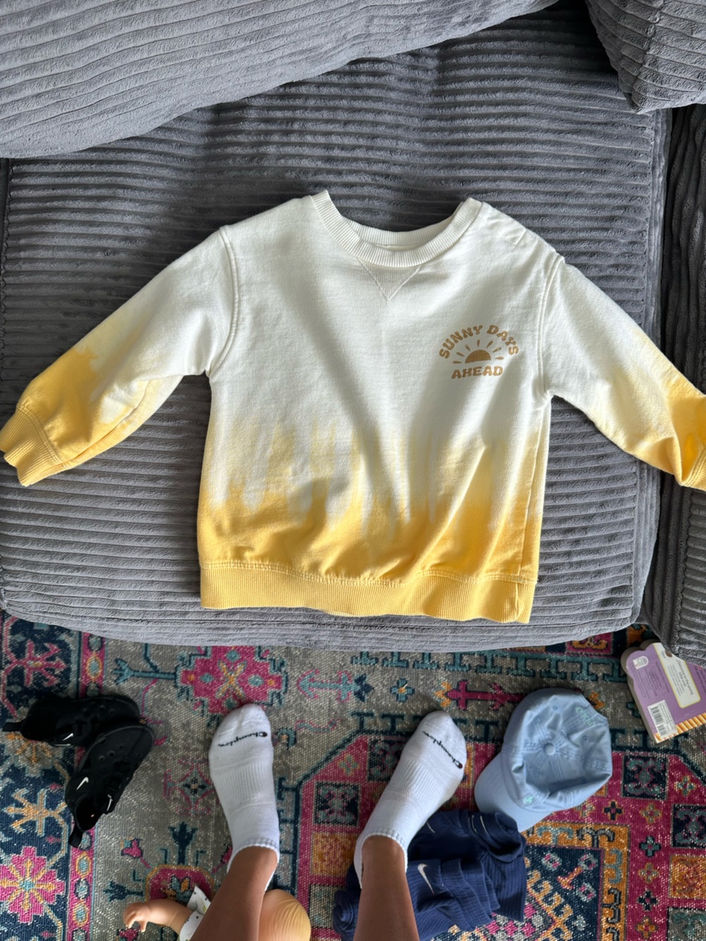 Kids Cream-to-Yellow Dip-Dye 'Sunny Days Ahead' Crewneck Sweatshirt